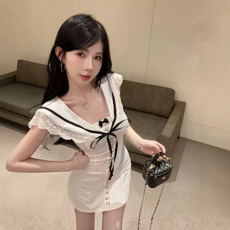 FLIM Sleeveless Dresses Women's White-3