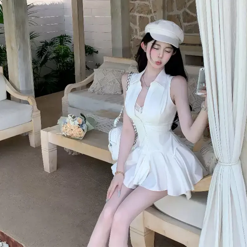 FLIM Sleeveless Dresses Women's White-3