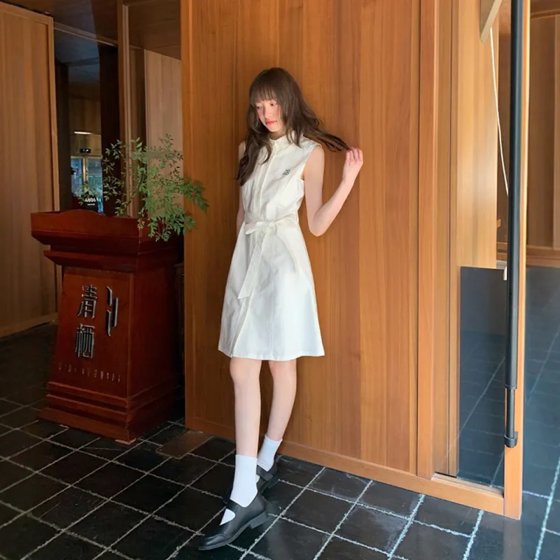 FLIM Sleeveless Dresses Women's White-7