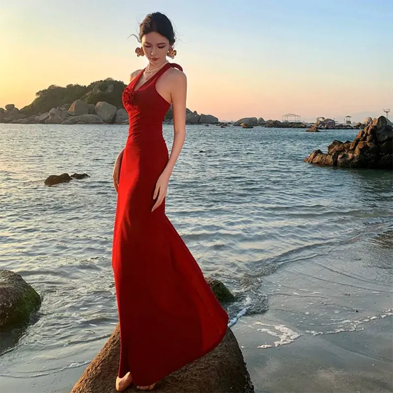 FLIM Slip Dresses Women's Red-2