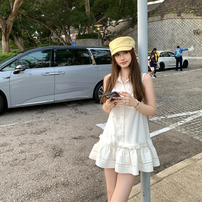 FLIM Sleeveless Dresses Women's White-5