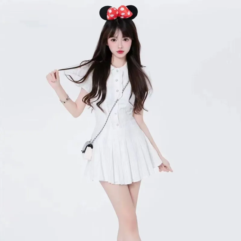 Vine Color Short Sleeved Dress Women's White-1