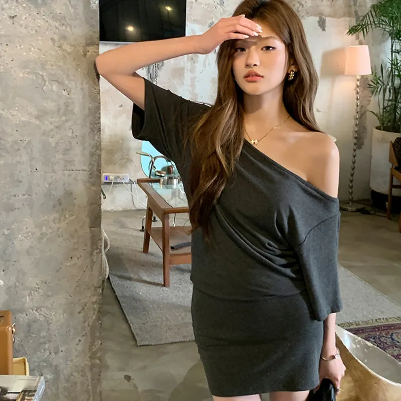 FLIM Short Sleeved Dress Women's Dark Gray-4