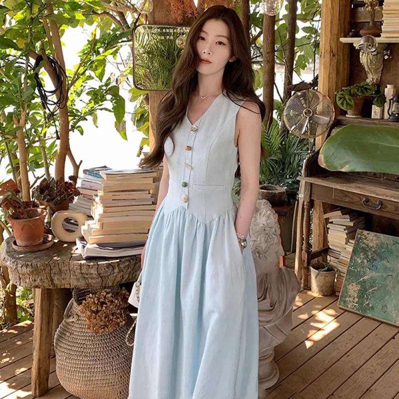 FLIM Sleeveless Dresses Women's Light Blue-2