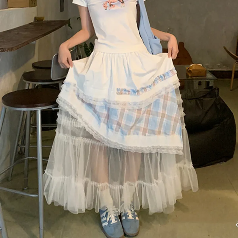 FLIM Casual Long Skirts Women's White-4