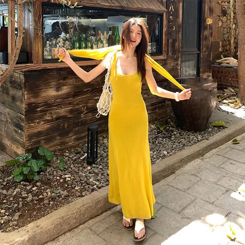 FLIM Slip Dresses Women's Yellow-2