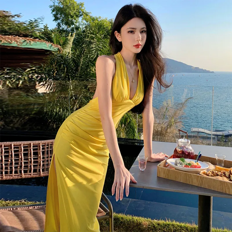 FLIM Sleeveless Dresses Women's Yellow-2