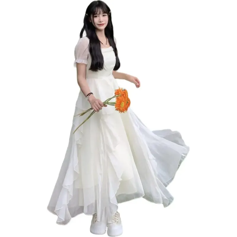 FLIM Short Sleeved Dress Women's White-4