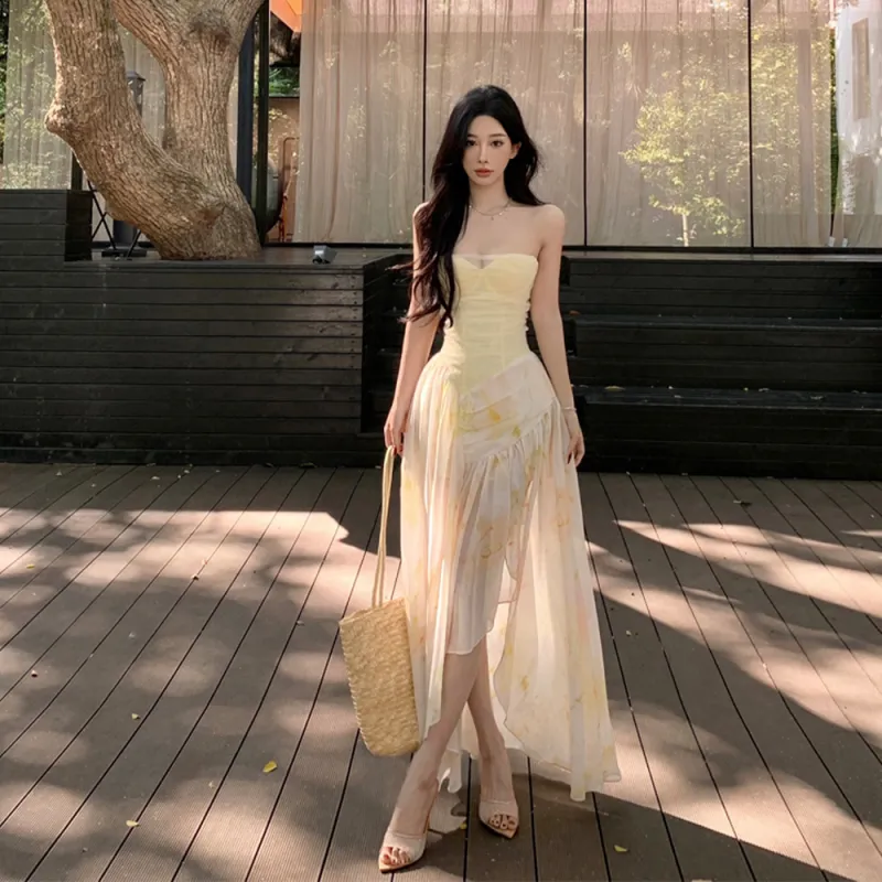 FLIM Sleeveless Dresses Women's Yellow-3