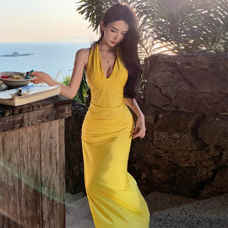 FLIM Sleeveless Dresses Women's Yellow-5