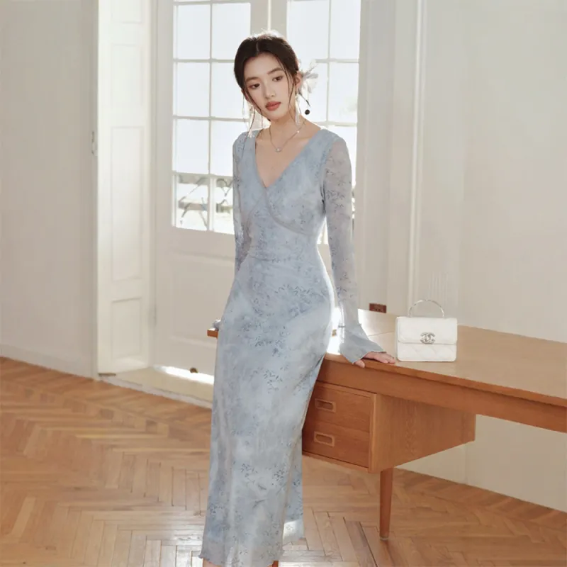 FLIM Long Sleeved Dress Women's Blue-2
