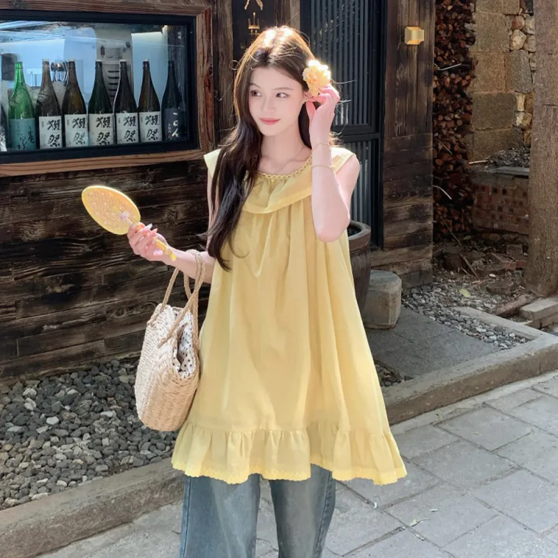 FLIM Sleeveless Dresses Women's Yellow-1