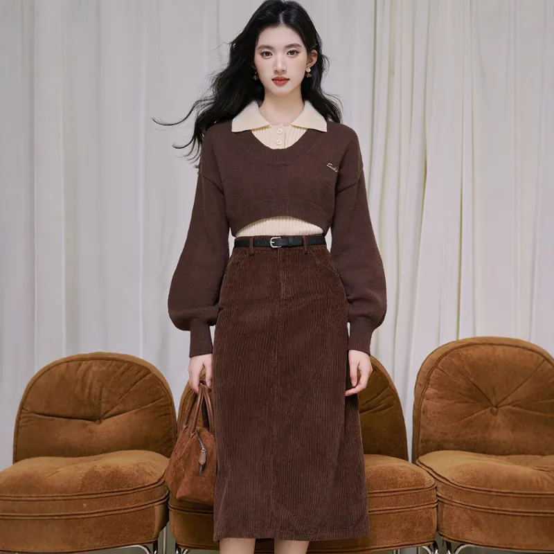 FLIM Two Piece Skirt Sets Women's Coffee Clothing Sets-2