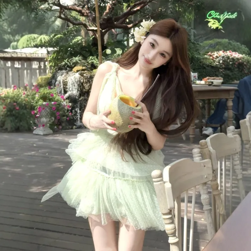 FLIM Slip Dresses Women's Green-5