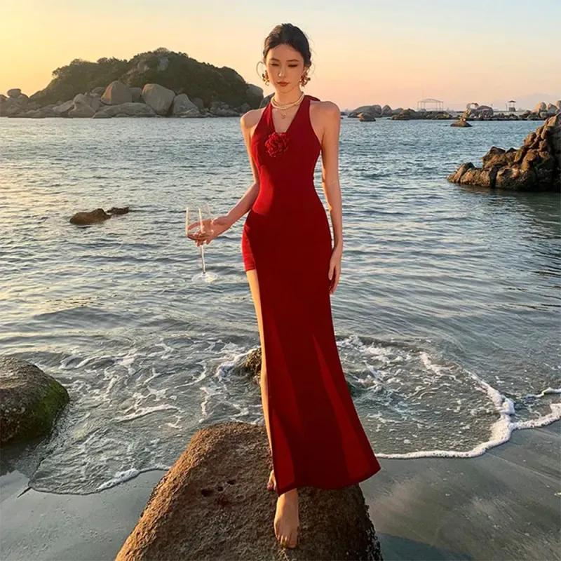 FLIM Slip Dresses Women's Red-4