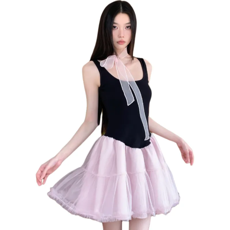 FLIM Sleeveless Dresses Women's Black Pink-1
