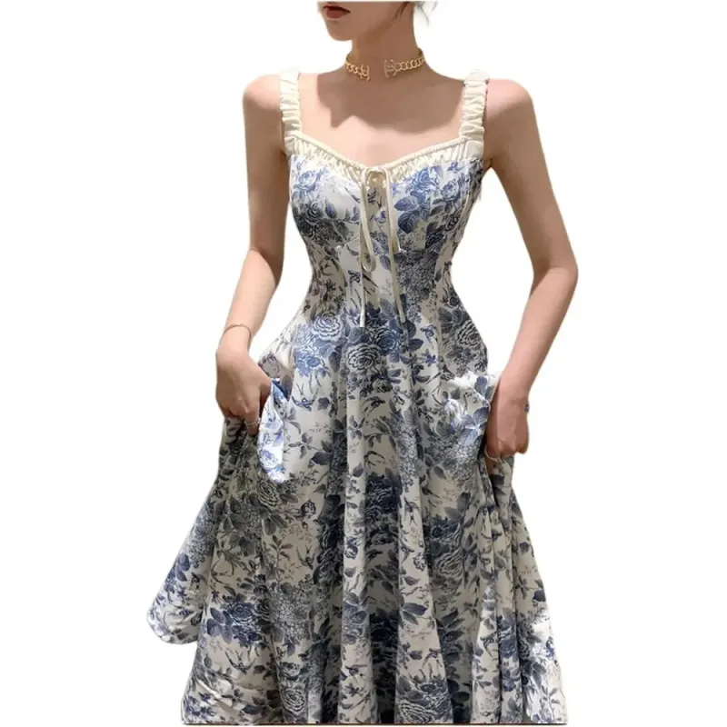 FLIM Slip Dresses Women's Blue White Multicolor-3