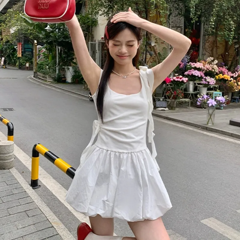 FLIM Slip Dresses Women's White-3