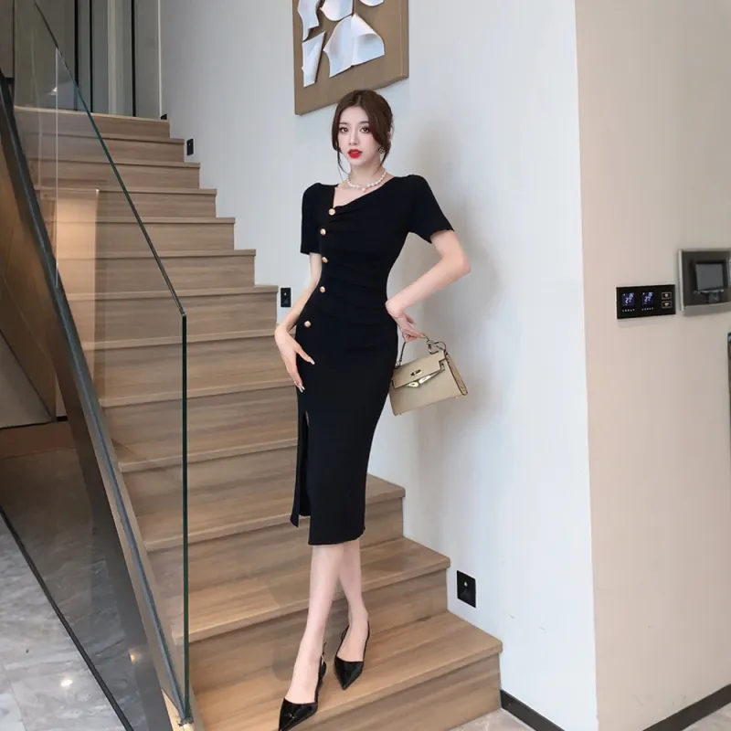FLIM Short Sleeved Dress Women's Black-3