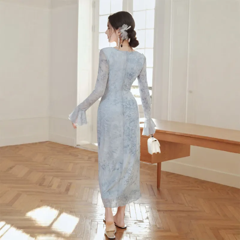 FLIM Long Sleeved Dress Women's Blue-4