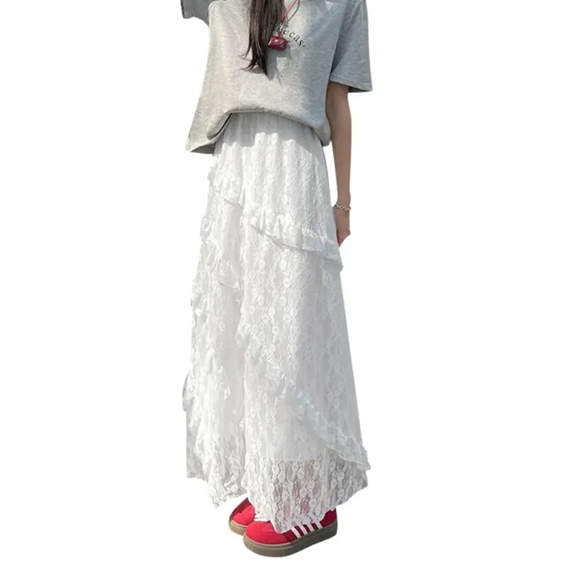 FLIM Casual Long Skirts Women's White-2