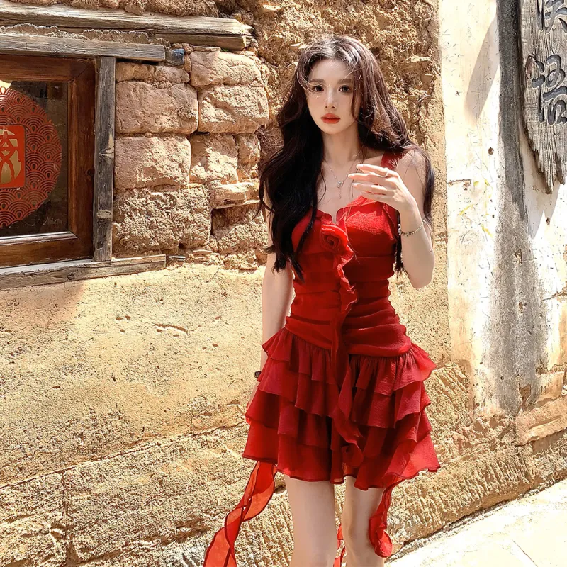 FLIM Slip Dresses Women's Red-5