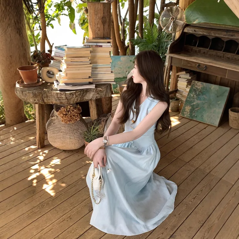 FLIM Sleeveless Dresses Women's Light Blue-6