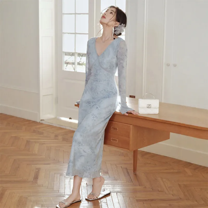 FLIM Long Sleeved Dress Women's Blue-3