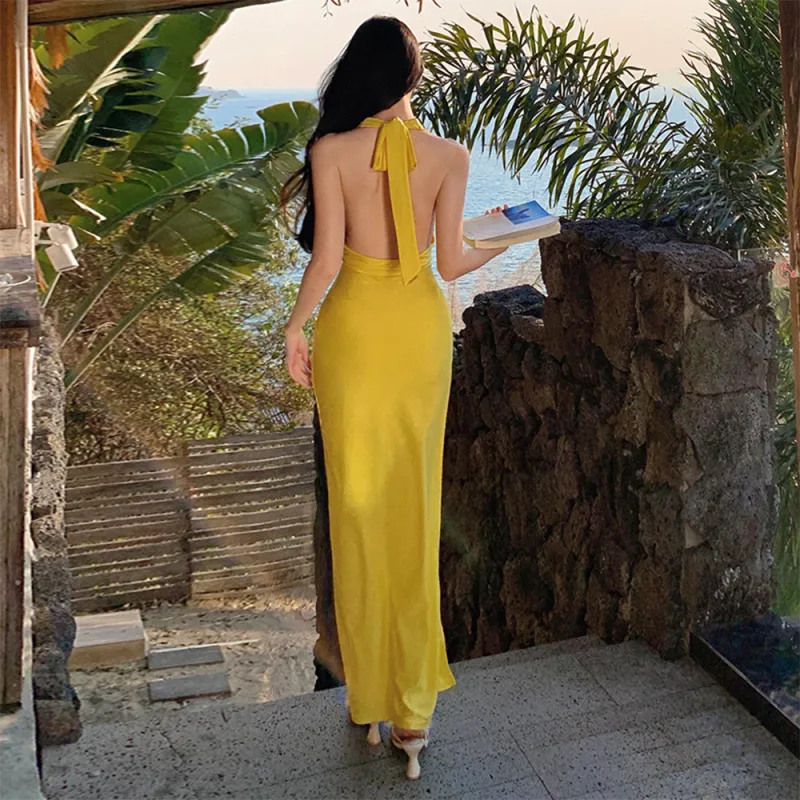 FLIM Sleeveless Dresses Women's Yellow-6