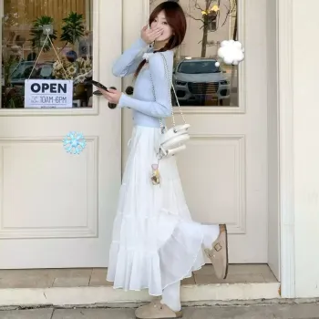 FLIM Two Piece Skirt Sets Women's Blue+White