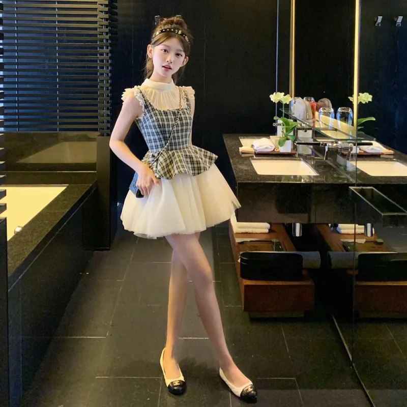 FLIM Sleeveless Dresses Women's Black White Plaid-6