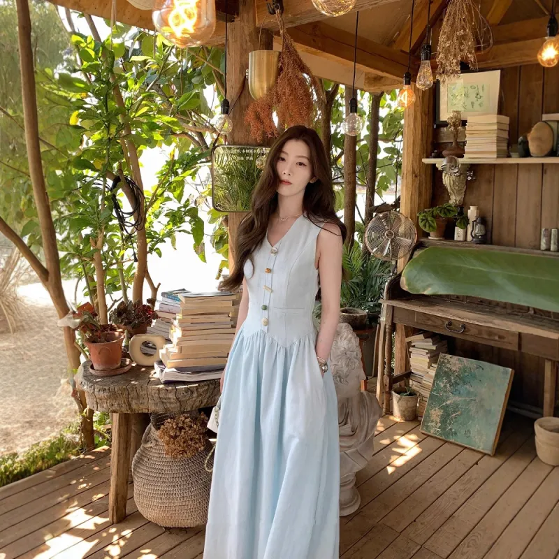 FLIM Sleeveless Dresses Women's Light Blue-3