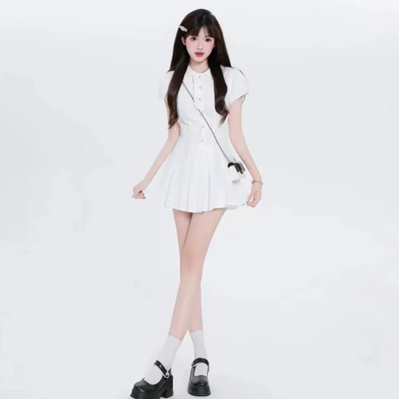 Vine Color Short Sleeved Dress Women's White-2