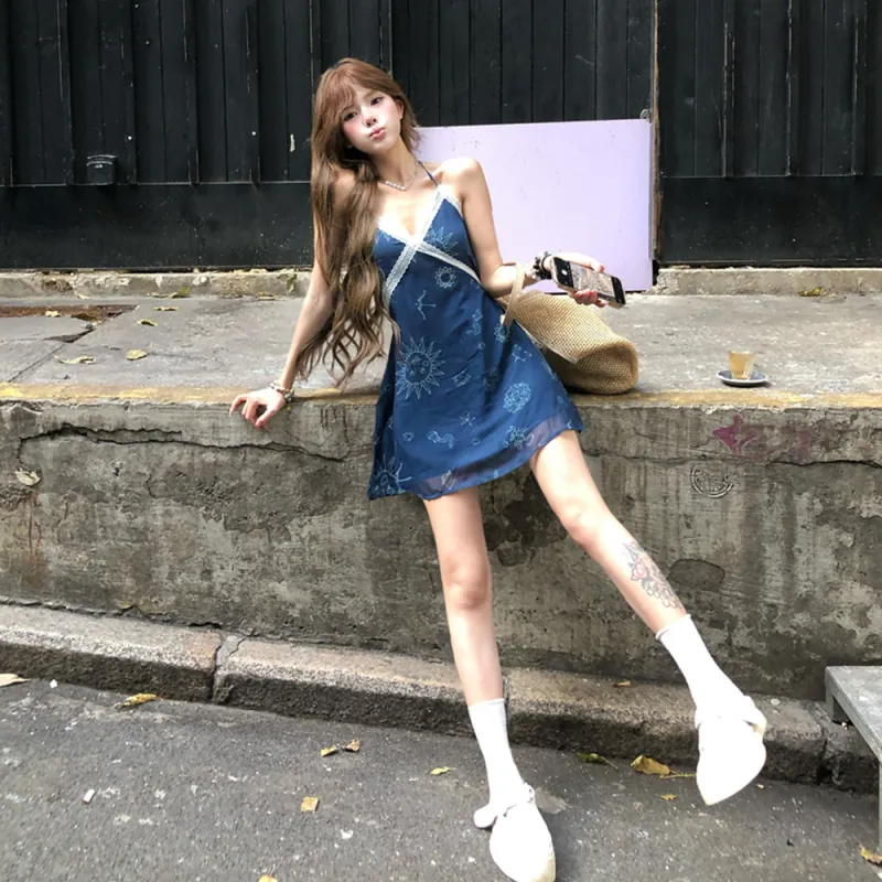 FLIM Slip Dresses Women's Blue-3
