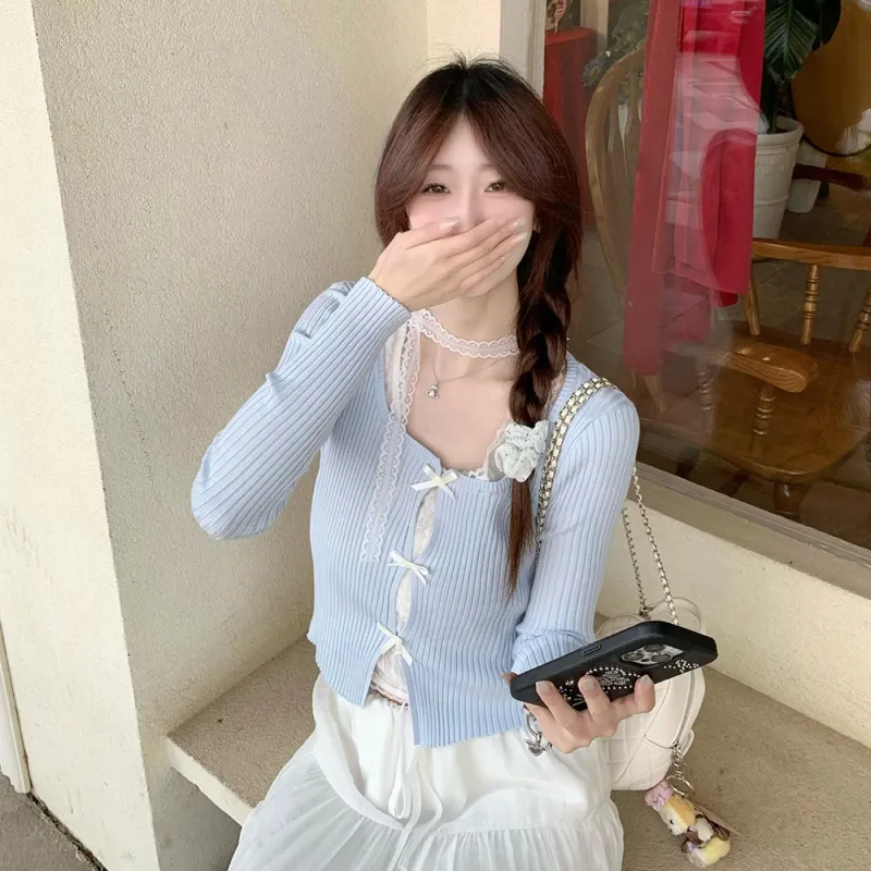 FLIM Two Piece Skirt Sets Women's Blue+White-2