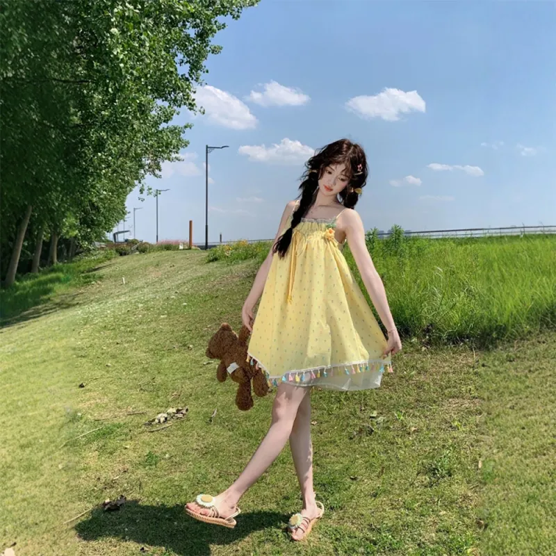 FLIM Slip Dresses Women's Yellow-2