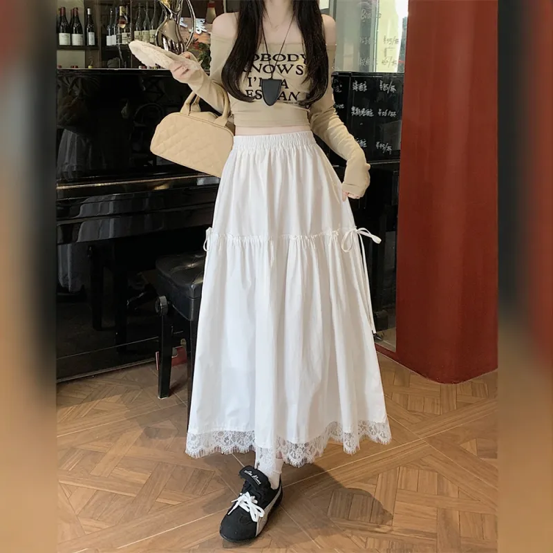 FLIM Casual Long Skirts Women's White-2