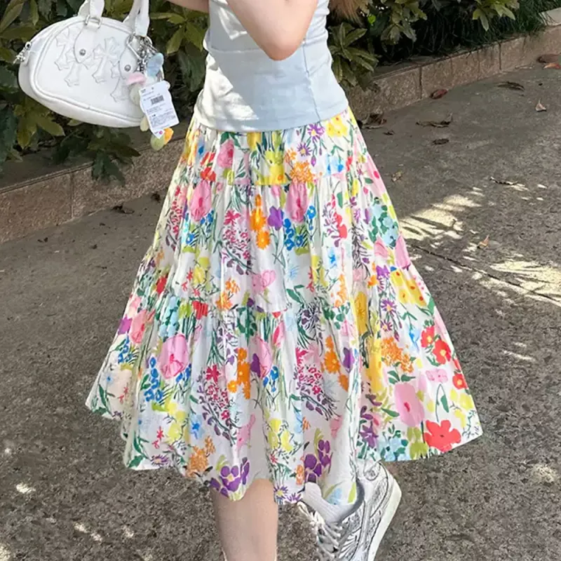 FLIM Casual Long Skirts Women's Multicolor Floral-3