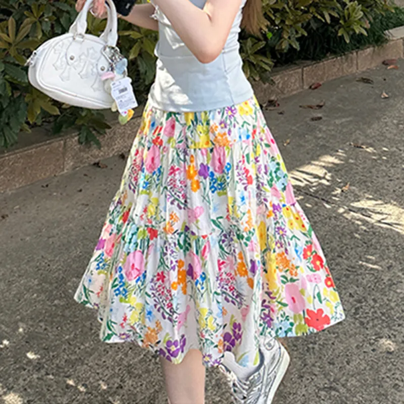 FLIM Casual Long Skirts Women's Multicolor Floral-4