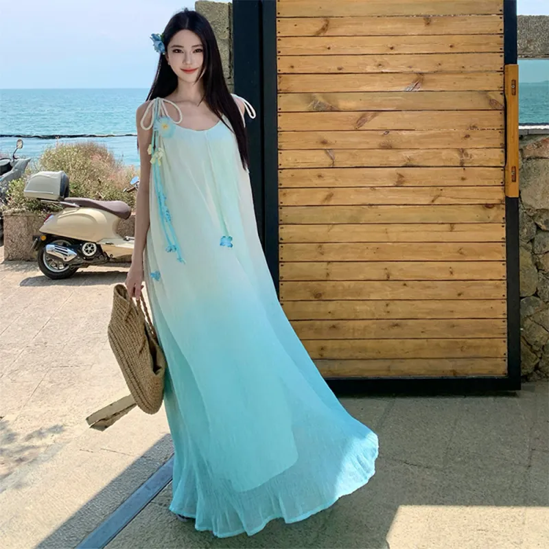 FLIM Slip Dresses Women's Blue-5