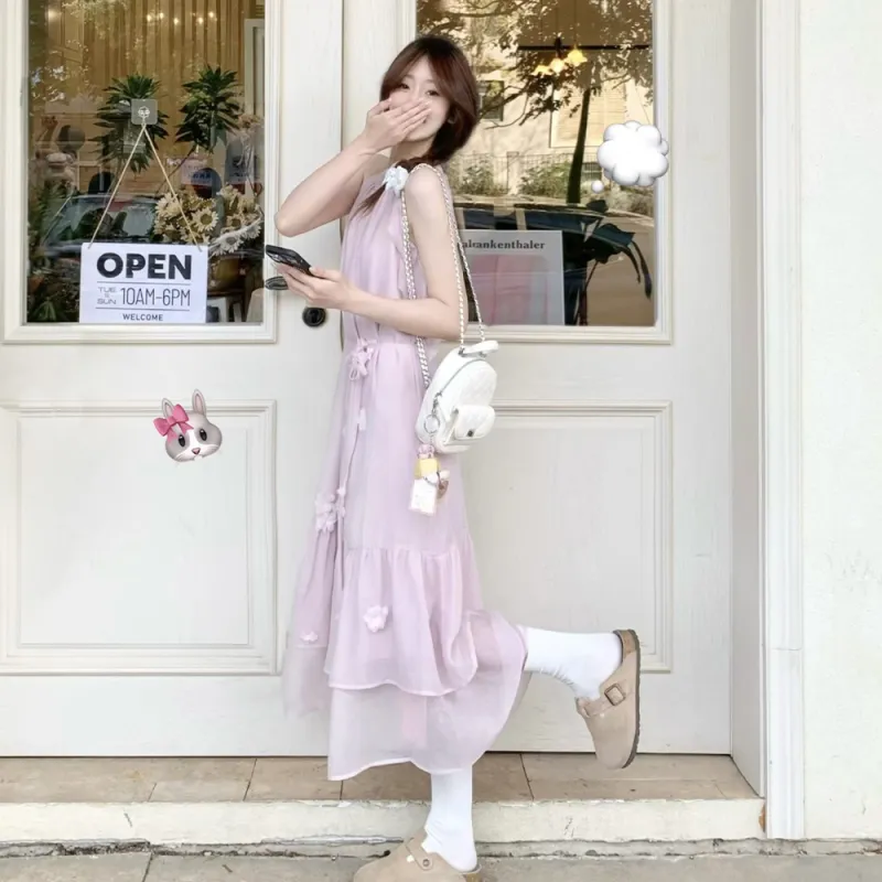 FLIM Sleeveless Dresses Women's Pink-5