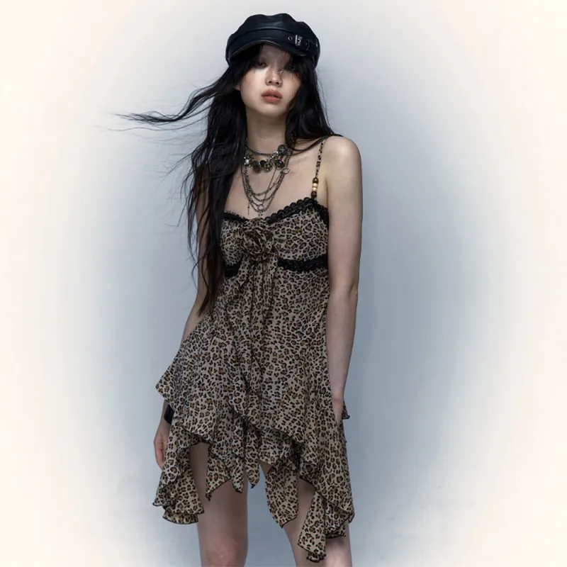 FLIM Slip Dresses Women's Leopard Print Skirt-0