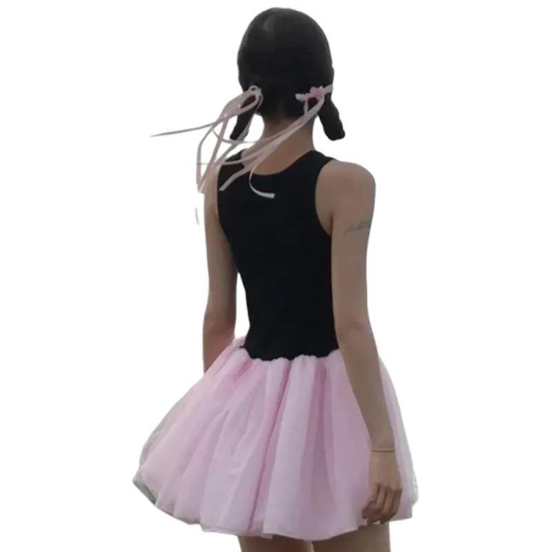 FLIM Sleeveless Dresses Women's Black Pink-2