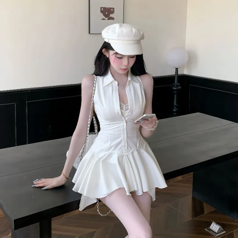 FLIM Sleeveless Dresses Women's White-4