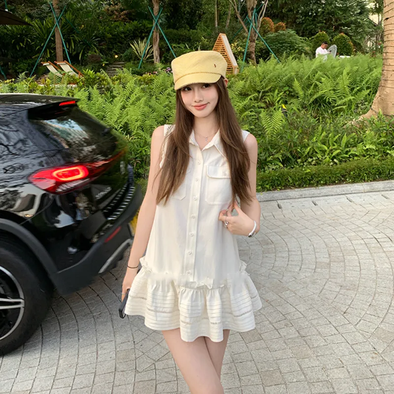 FLIM Sleeveless Dresses Women's White-6