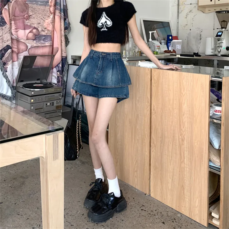 FLIM Denim Short Skirts Women's Blue-11