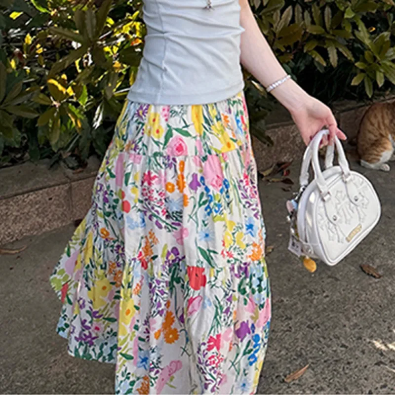 FLIM Casual Long Skirts Women's Multicolor Floral-6