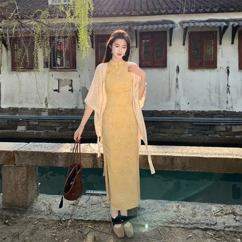 FLIM Sleeveless Dresses Women's Yellow-4