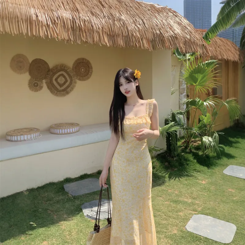 FLIM Slip Dresses Women's Yellow-3