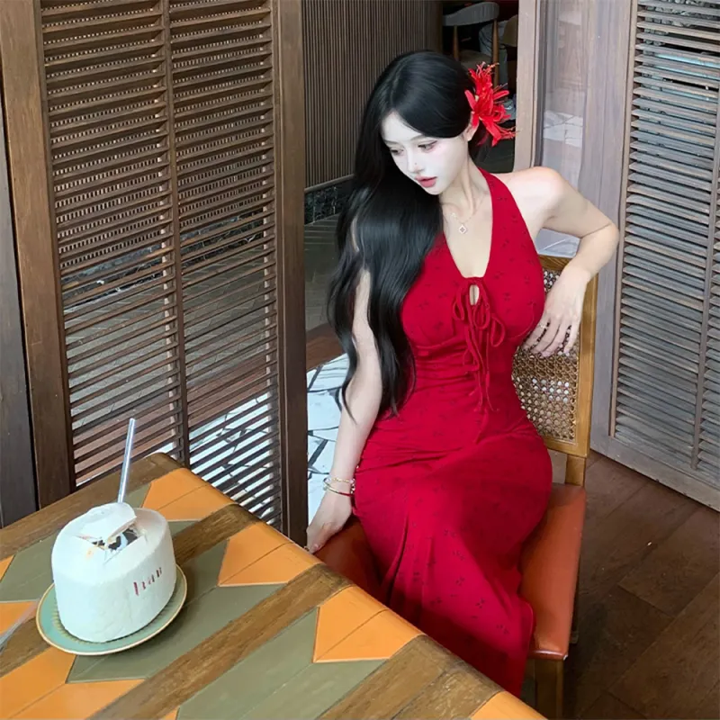 FLIM Sleeveless Dresses Women's Red-3